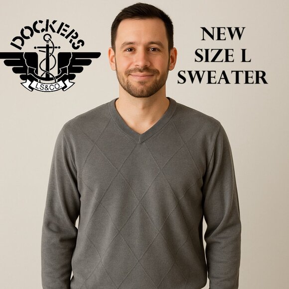 New Dockers Argyle sweater Olive Green Men's Size Large L $18 Brand new with tag - Picture 1 of 10